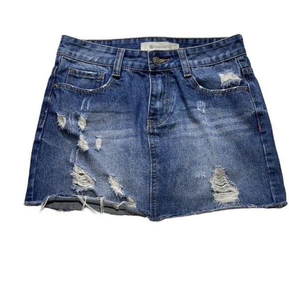 Distressed Denim Mini Skirt S By The Impeccable Pig Womens Raw Hem 100% Cotton - Picture 5 of 10